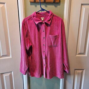 L.L. Bean Women's Corduroy Button Front Shirt Pink Large Relaxed Shacket Casual